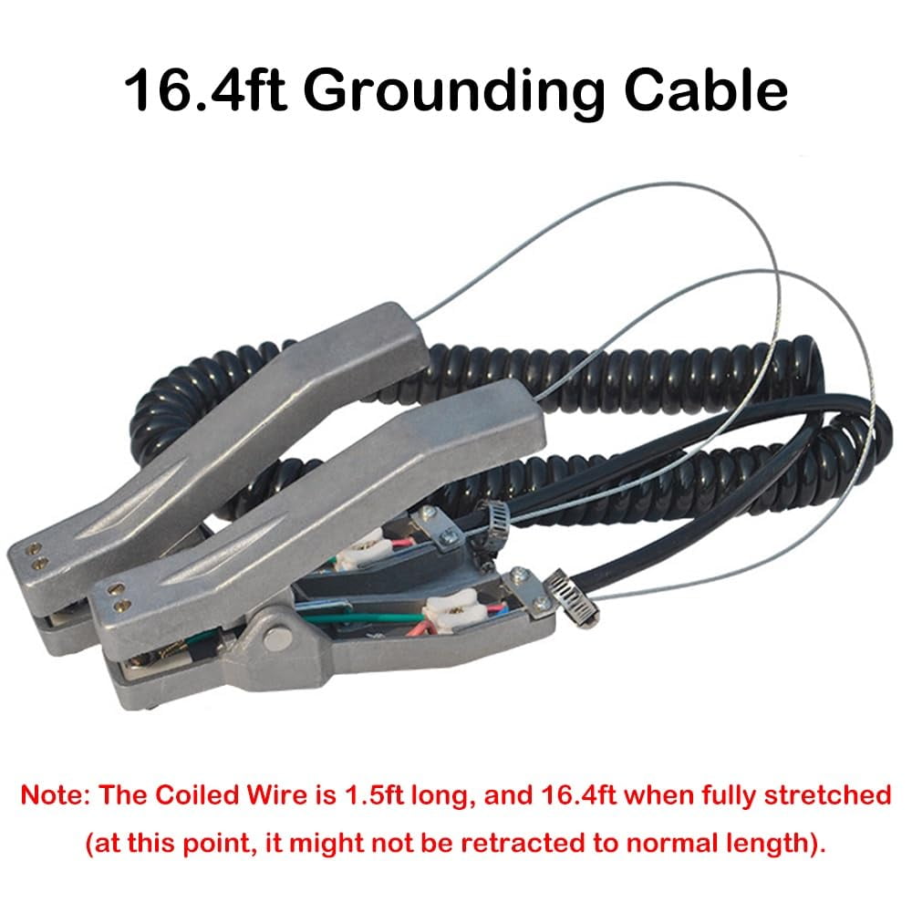 Ground Cable Clamp, 16.4ft Coiled Grounding Cable, Aluminum Alloy Anti Static Grounding Clamp, 3 Copper Nails, Clamps 23mm, for Gas Station Oil Depot Tank Chemical Plant