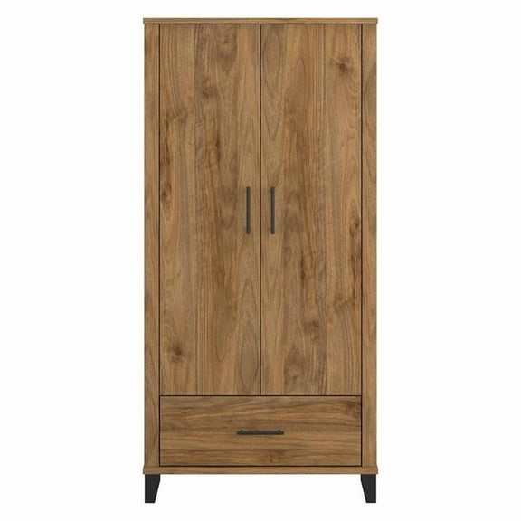 Maklaine Engineered Wood Large Armoire Cabinet in Fresh Walnut