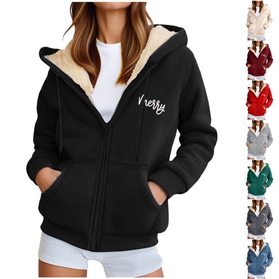 USSUMA Sweatshirt Jacket for Women Hoodies Women Long Sleeved Full Zipper Pocket Jacket Print Casual Oversized Outerwear Lady Gym Workout Fall Winter Top Beige
