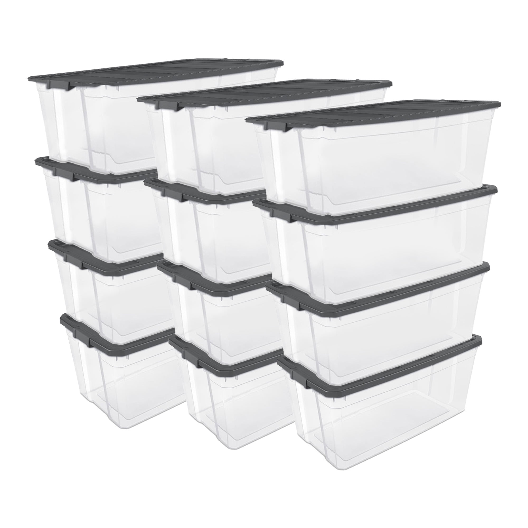 Sterilite 76 Qt Clear Plastic Stacker Storage Bin w/ Lid, Grey (18