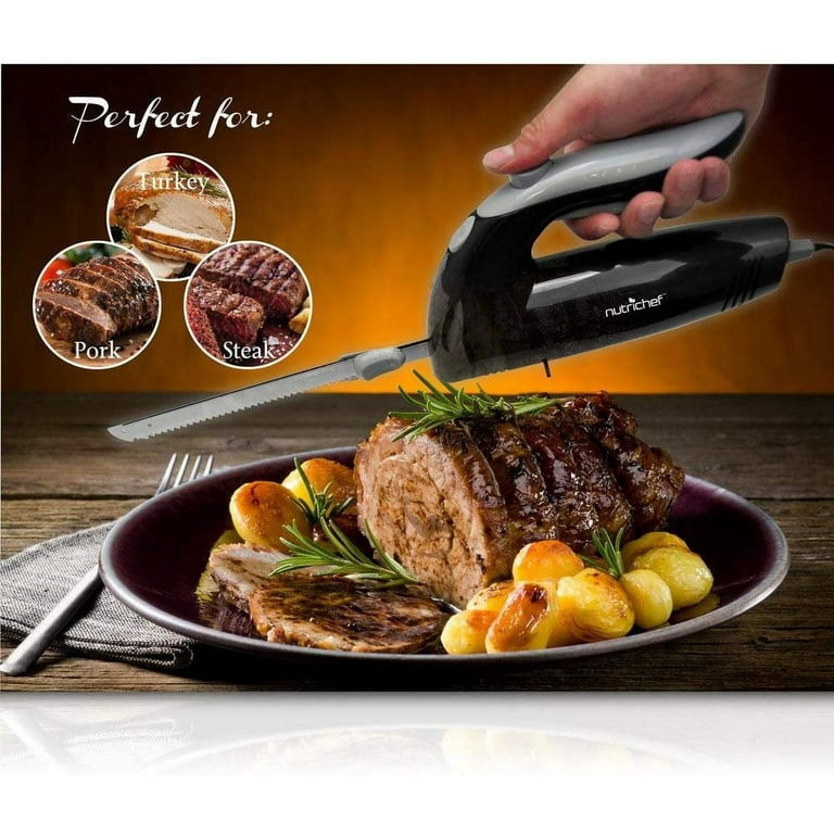 NutriChef Upgraded Premium Electric Knife - 8.9 Carving Knife, Serrated  Blades, Lightweight, Ergonomic Design Easy Grip, Easy Blade Removal, Great  For Thanksgiving, Meat & Cheese, Black - PKELKN8 