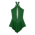 thumbnail image 5 of Doomiva Women's Figure Skating Dress Glittery Rhinestone Halter Strappy Back Ballet Leotard Dress Dark Green L, 5 of 7