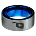 thumbnail image 2 of Tungsten Oklahoma Sooner State Heart Band Ring 8mm Men Women Comfort Fit Blue Flat Cut Brushed Gray Polished, 2 of 4