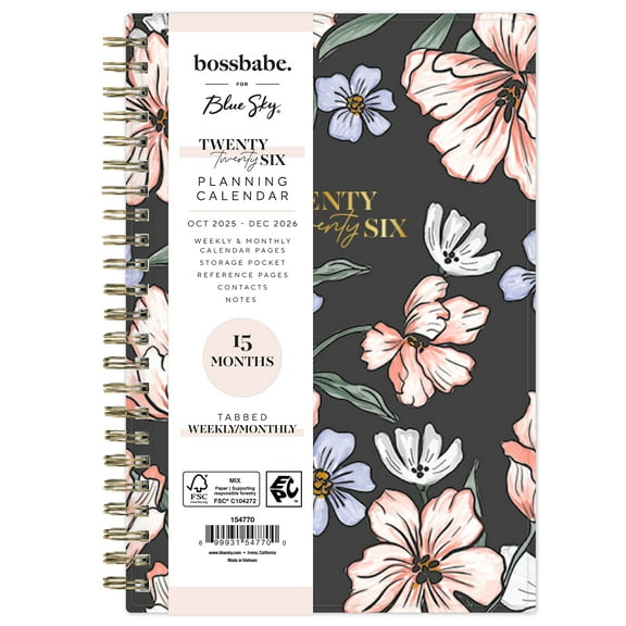Bossbabe for Blue Sky Monthly Weekly Medium Planner (5" x 8") Maria Dark 15-Month October 2025 - December 2026