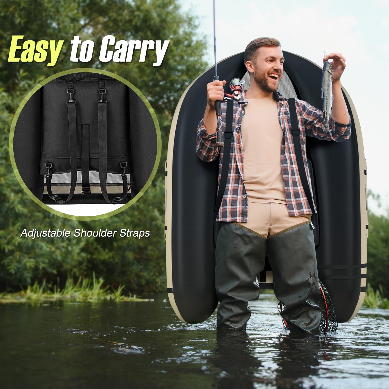 Fishing Float Tube  350lbs Inflatable Boat With Paddle Pump Flippers Fish Hook Stators Ruler Storage Pockets Portable Backpack Belly For Adults