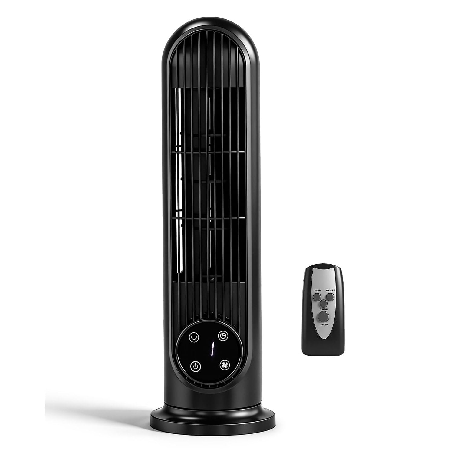 Tower Fan, 110V, 25W, 16 Inch Mini Column Tower Fan, Touch Control with Remote, Plastic Body, Copper Motor, Black, 3 Speed, Oscillating, 9-Hour Timer, Floor & Wall Mount for Home Use