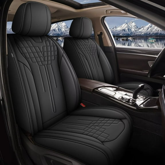 AOMSAZTO 2PCS Front Seat Covers for Mitsubishi Eclipse Cross 2018-2024 2025 Waterproof Seat Covers Faux Leather Automotive Seat Protectors Cushions(2 Front Seat,Black)
