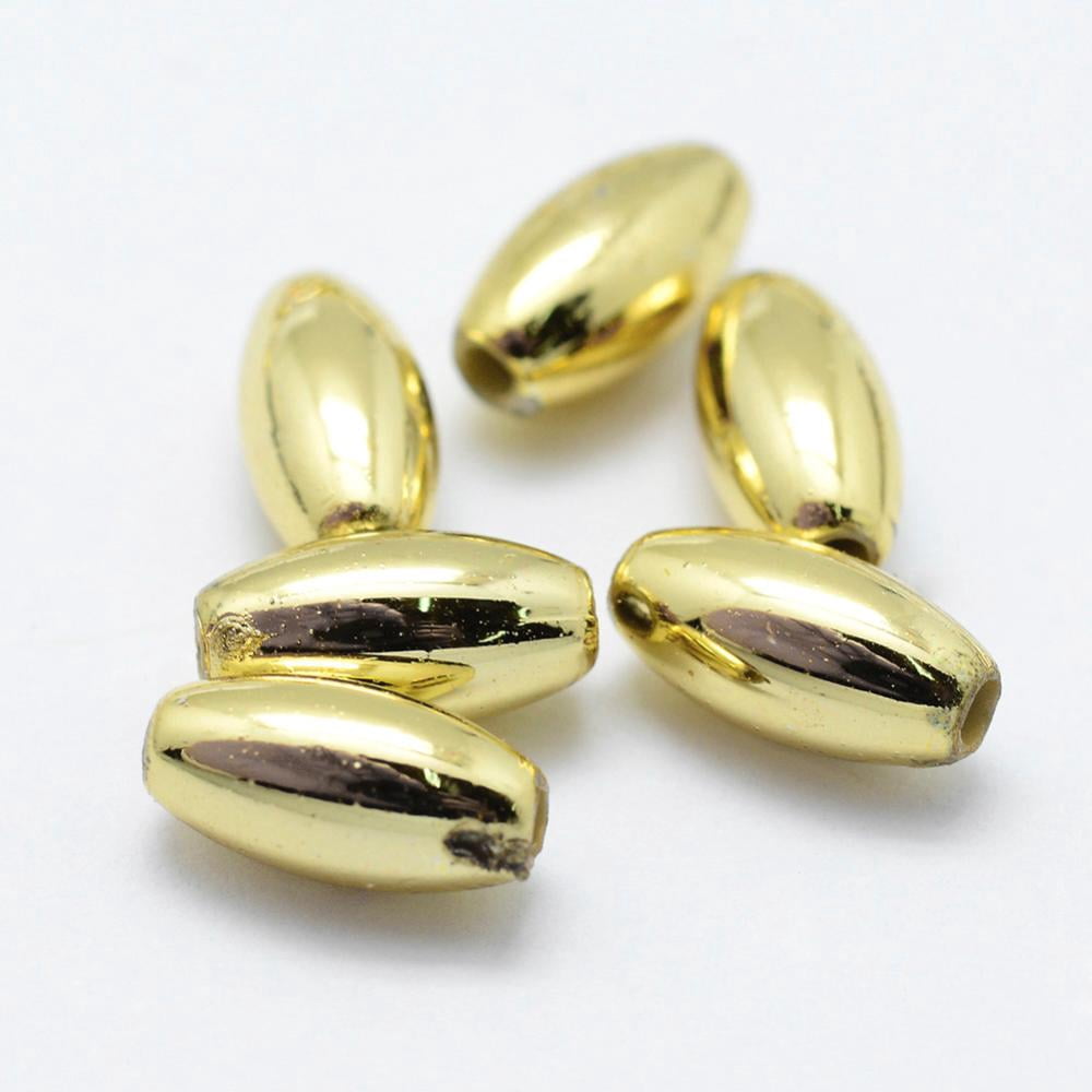 Plating Eco-Friendly Plastic Beads Oval Golden Plated 8x4mm Hole: 1mm 7300~7600pcs/500g
