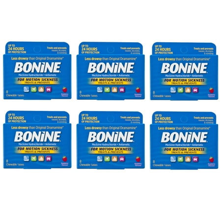 Bonine For Motion Sickness Chewable Tablets, Raspberry Flavored - 8 ea, 6 Pack