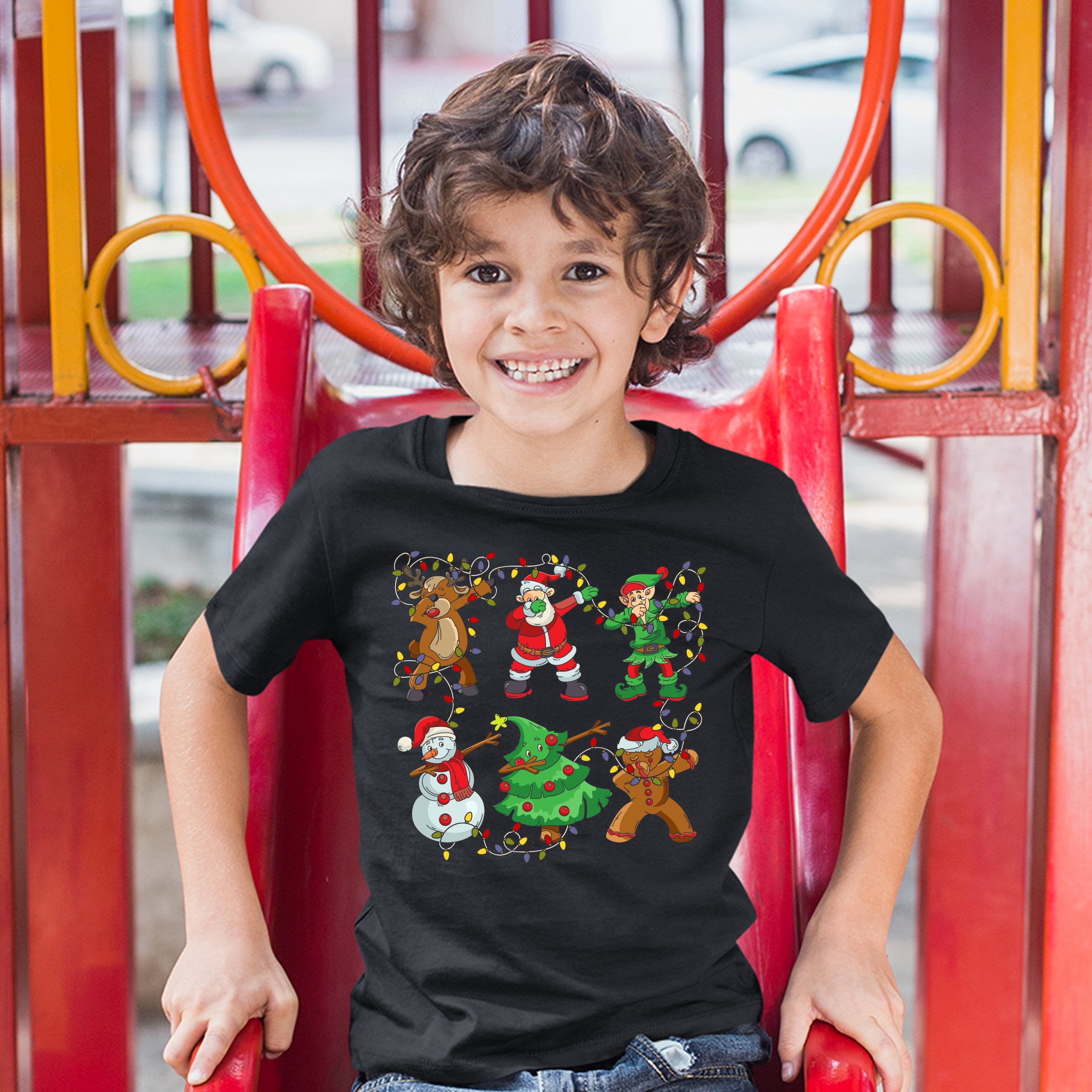 Tee Hunt Christmas Crew Dabbing Youth T-Shirt Reindeer Santa Claus Elf Snowman Kids, Black, Large