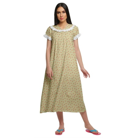 

Moomaya Printed WoMen s Cotton Nightwear Short Sleeve Sleepwear Nightdress