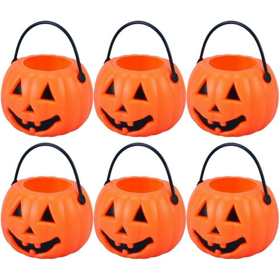 6-Pack Halloween Pumpkin Jack O' Lantern Candy Buckets, Durable Trick or Treat Buckets for Kids, Halloween Party Favor Containers, Halloween Candy Holders for Trick-or-Treating & Halloween Decoration