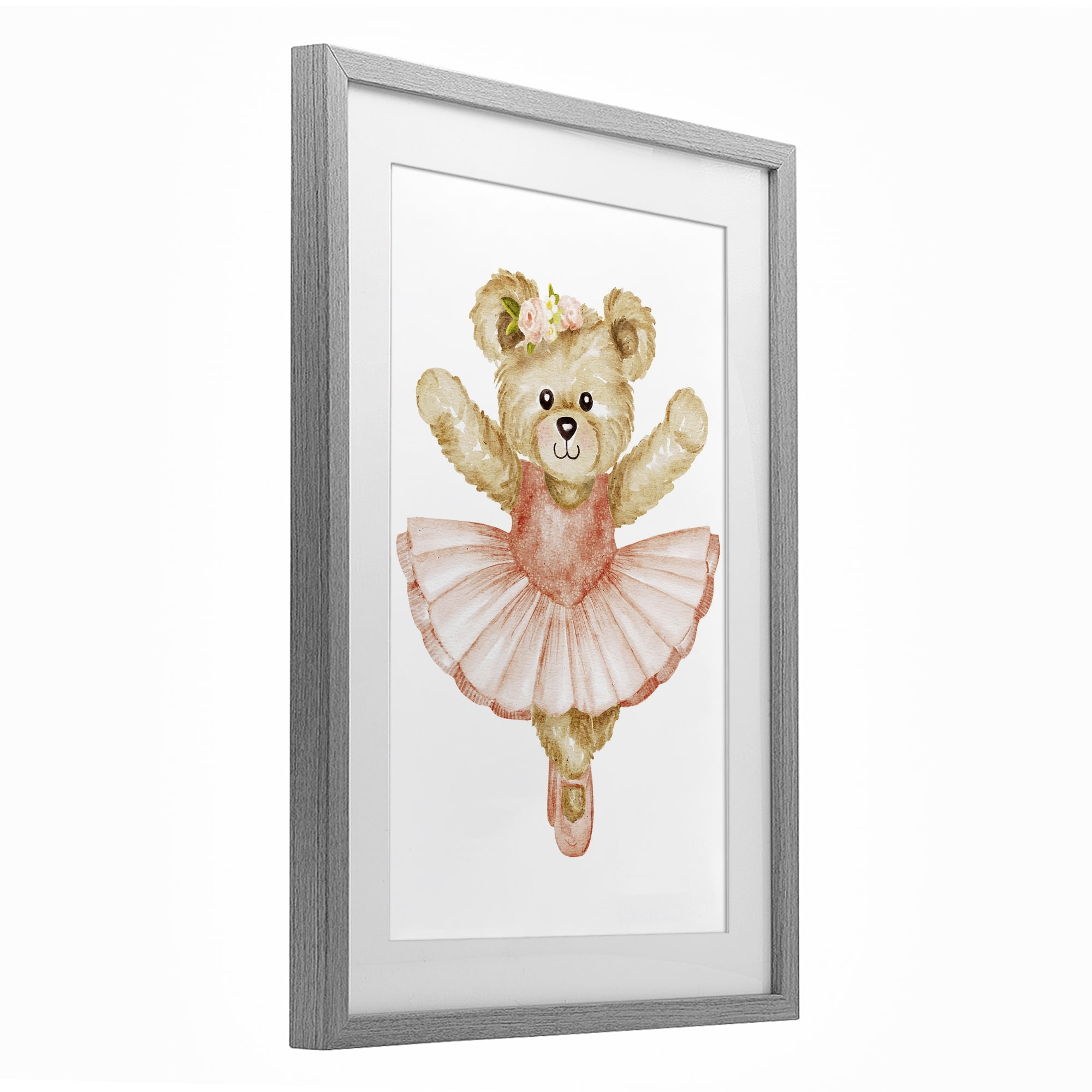 Teddy Bear Ballet Tutu Gray Framed Print Under Glass, design by Amy Hall