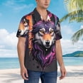 thumbnail image 3 of Honeii Colorful Wolf Head A Print Men’s Hawaiian Shirt,Classic Button-Down Short Sleeve Shirt, for Beach, Vacation, and Outdoor Activities,3X-Large, 3 of 7