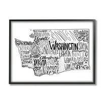 Stupell Industries Washington State Cities Text Graphic Art Black Framed Art Print Wall Art, Design by The Saturday Evening Post
