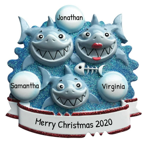 Ornaments by Elves Personalized Family of 3 Shark Christmas Ornament 2024 Animal Themed Xmas Decor