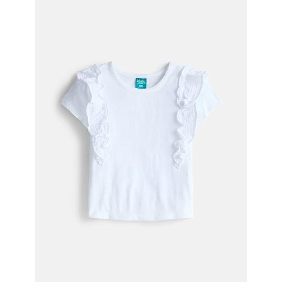 Wonder Nation Girls Cotton Top with Ruffle Sleeves, Sizes 4-18 & Plus