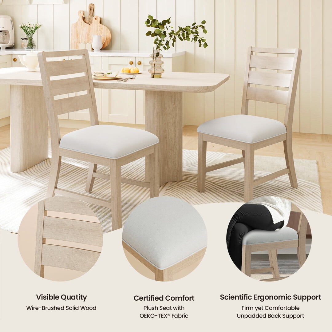 COLAMY Farmhouse Wood Dining Chairs Set of 4, Rustic Ladder Back Kitchen Side Chair with Upholstered Seat, Natural Wood