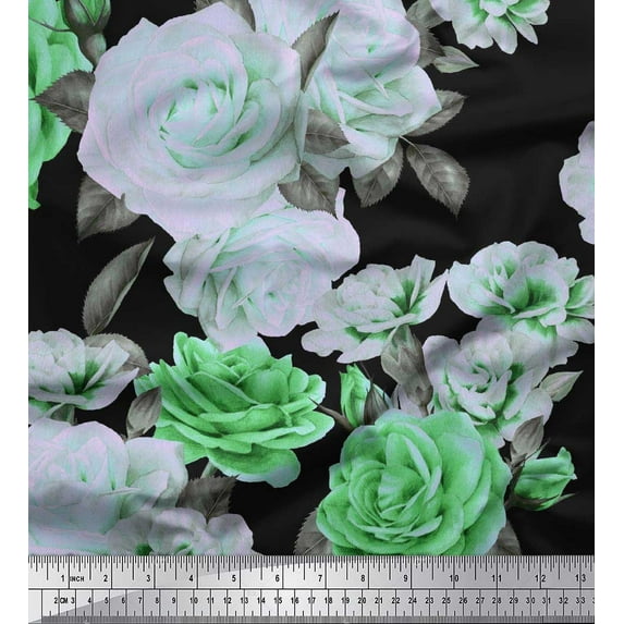 Soimoi Cotton Jersey Fabric Leaves & Rose Flower Printed Craft Fabric by The Yard 58 Inch Wide