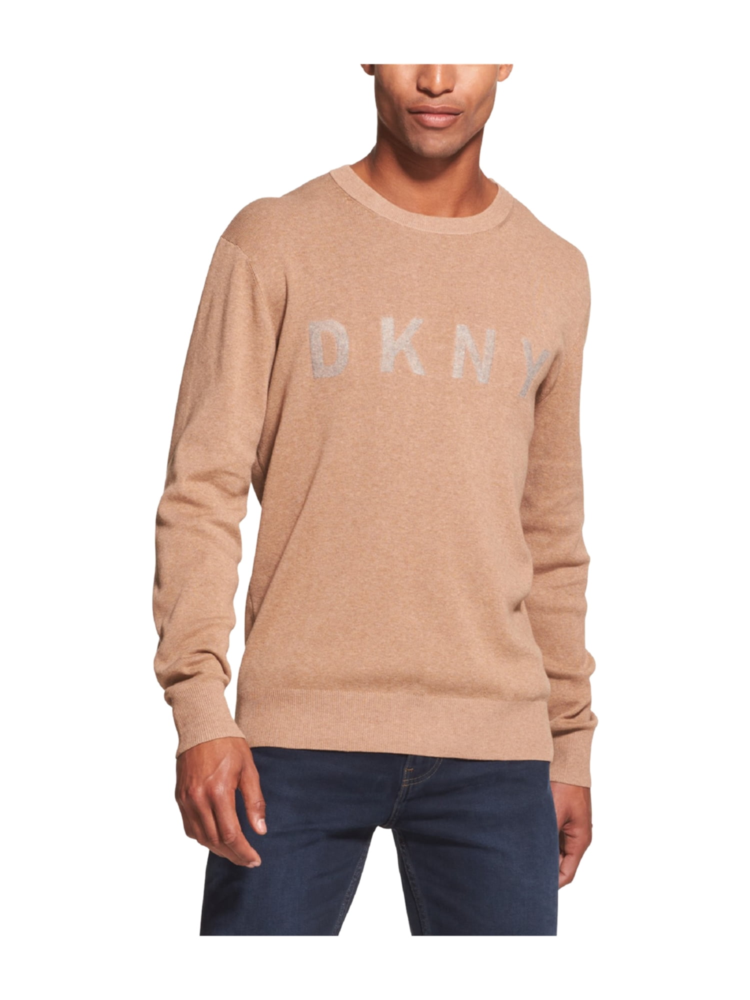 DKNY Mens Logo Crew-Neck Knit Sweater 