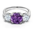 thumbnail image 2 of Gem Stone King 3.60 Cttw Purple Amethyst 3-Stone Engagement Ring for Women | 925 Sterling Silver | Gemstone Birthstone | Cushion 8MM | Three Stone Wedding Engagement Anniversary Ring | Size 5, 2 of 5