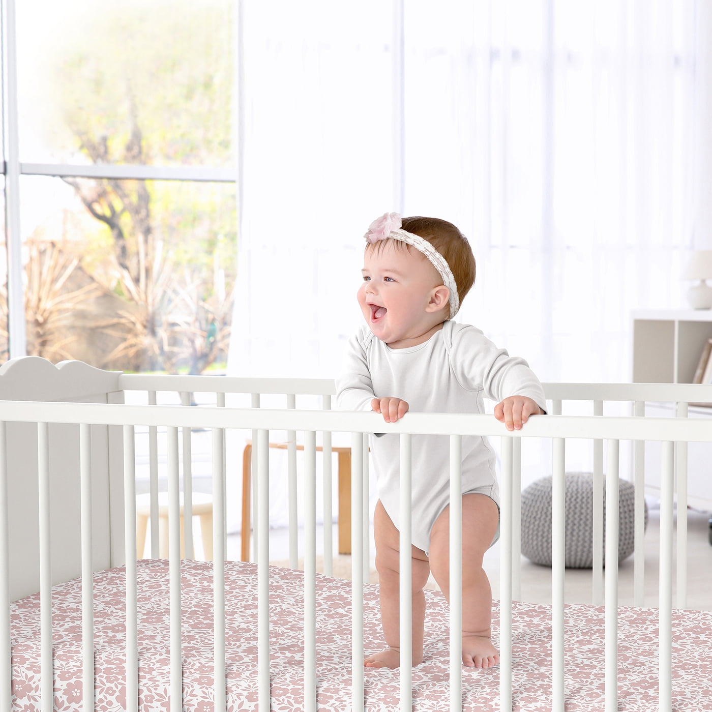 Sweet Jojo Designs Floral Pink and White Fitted Crib Sheet