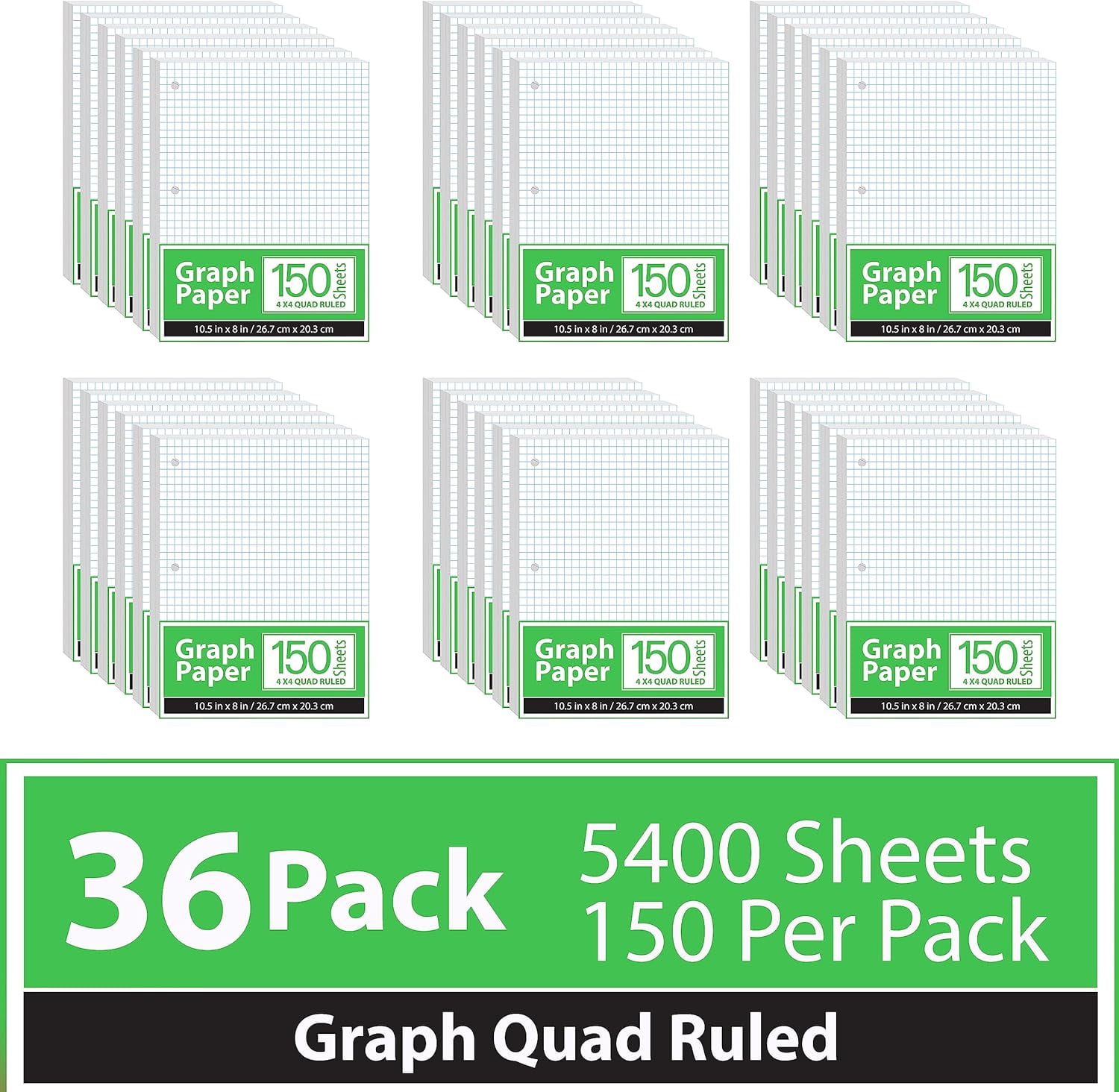 VEEBOOST 150-Sheet Loose Leaf Quad Ruled Graph Paper 56 GSM Graphing Paper, 36-Pack