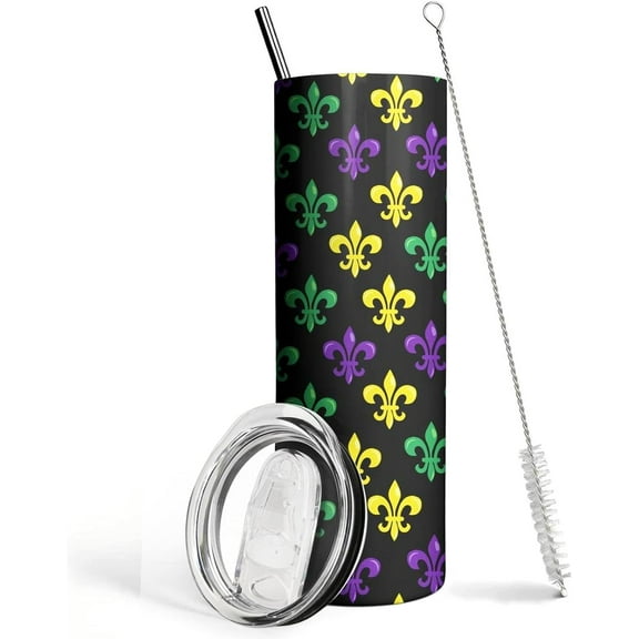 Mardi Gras Tumbler with Lid and Straw,20 Oz Mardi Gras Coffee Mugs Water Bottles Wine Drinking Glasses,Mardi Gras Gifs Party Decorations