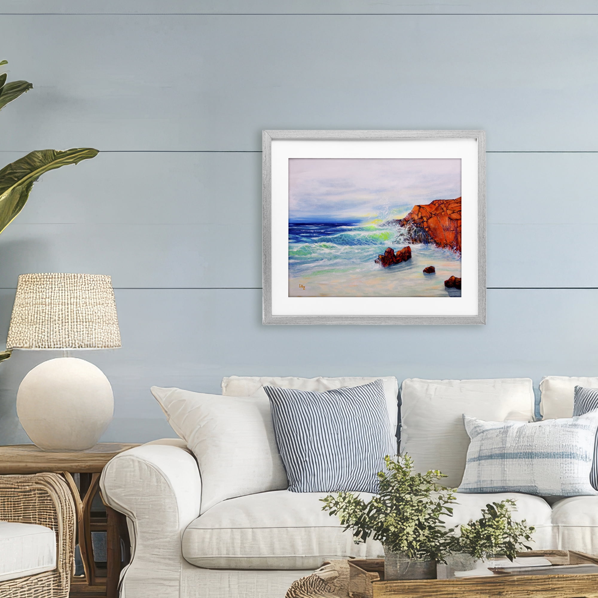 Stupell Industries Deep Blue Rocky Beach Gray Framed Print Under Glass, design by Lee Ann Zirbes