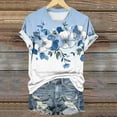 thumbnail image 4 of jtjvou Women's Round Neck Tees Floral Shirts Trendy Fashion Summer Going out Tops for Teen Casual Loose Lady Short Sleeve Tees Multicolor,L, 4 of 5