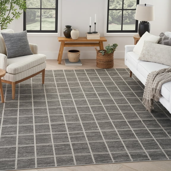 Nourison Serenity Home Geometric Grey Ivory 5'3" x 7'3" Area Rug (5x7)