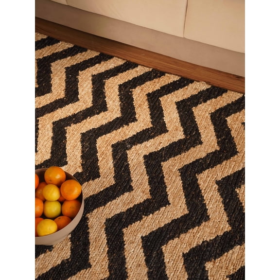 Rugsotic Carpets Hand Knotted Sumak Jute Eco-Friendly 3'x5' Area Rugs Rectangle Cream Black Contemporary High Pile Natural Fiber Outdoor Indoor Handmade Rug for Living Room, Bedroom J00014