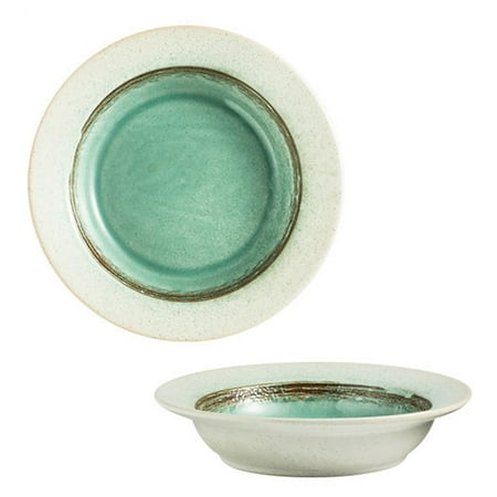 

Qeeadeea Ceramic Soup Plate 24 Ounce Stackable Pasta Bowl Salad Bowl Steak Plate Microwave And Oven Safe.-blue and white-two plates-10 inches