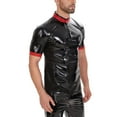 thumbnail image 5 of Men Shiny Leather T-shirt, Glossy PVC Leather, Short Sleeve, Male Wetlook Latex Casual Tops, 5 of 6