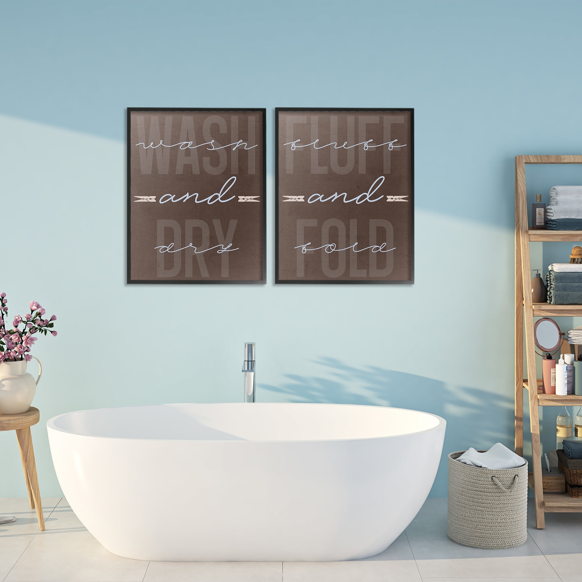 Laundry Words in Brown 2 Piece Black Framed Giclee Art Set, design by Marcus Prime