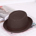 thumbnail image 4 of Summer Breathable Mesh Pork Pie Hat, Lightweight Straw Fedora Bowler Sun Hat for Men Women, Packable Crushable Beach Travel Hat,Coffee, 4 of 4