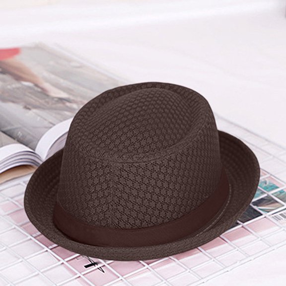 Women Men Summer Mesh Pork Pie Hat, Lightweight Breathable Trilby Fedora Style Roll Brim Beach Travel Hat for Men Women (Coffee)