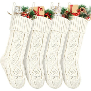 Free Yoka Cable Knit Christmas Stockings Kits Solid Color White Ivory  Classic Decorations 18, Set of 2