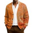 thumbnail image 2 of yuCgh Men's Ribbed Knit Holiday Cardigan, Christmas Print Long Sleeve Open Front, Festive Sweater Jacket for Seasonal Gatherings & Casual Wear,Orange,XL, 2 of 7