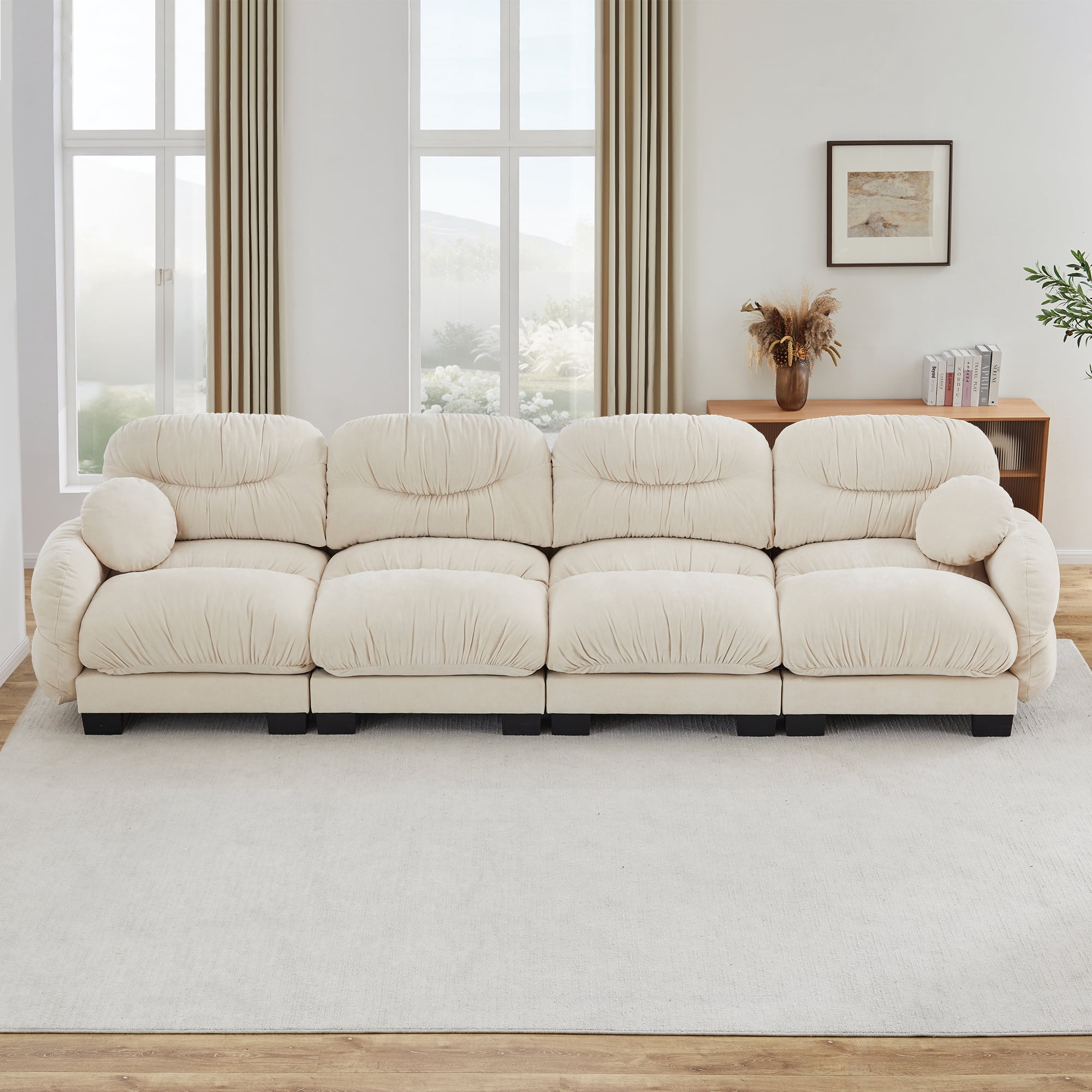 150" 4 Seater Couch Cozy Chenille Sofa with 2 Throw Pillows