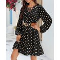 thumbnail image 2 of PENGXIANG Robes d'Invité de Mariage pour Femmes Automne Manches Longues à Volants Taille Haute Col en V à Nouer à Pois Robe Mini Évasée, 2 of 6