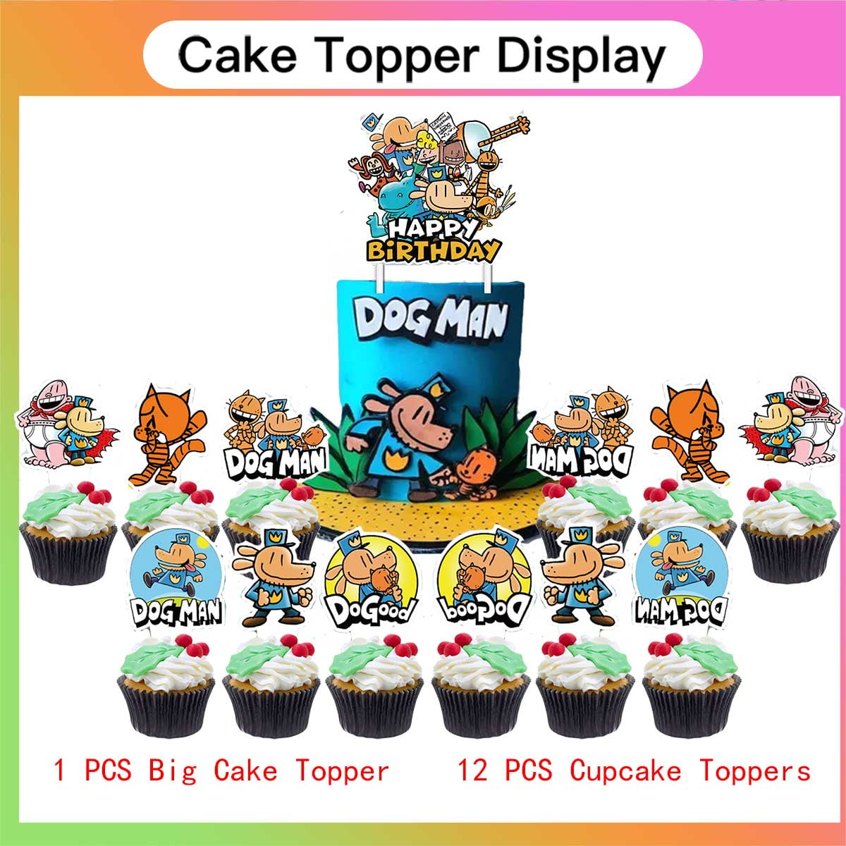 Dog Man Birthday Party Supplies for Boy Latex Balloons Kit Decorations Set Decor Banner Backdrop