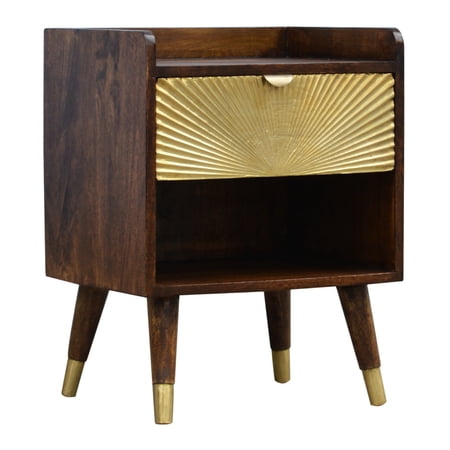 Timeless Appeal For Home: Gold One Drawer Bedside In Chestnut Wood+metal Cozy Atmosphere :