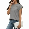 thumbnail image 2 of Enjoytime Shirts for Women Solid Color Pleated Round Neck Short Sleeve Blouses Business Business Work Work Tops Gray M, 2 of 7