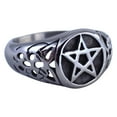 thumbnail image 2 of Pentacle Star Ring Unisex 316L Stainless Steel Wiccan Pagan Band Forge Jewelry, 2 of 4