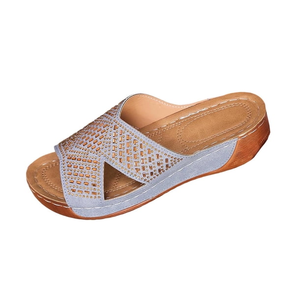 QQAMB Women's Sandals - Comfortable Slip-On Open Toe Wedge Slides for Summer Walking Casual Shoes