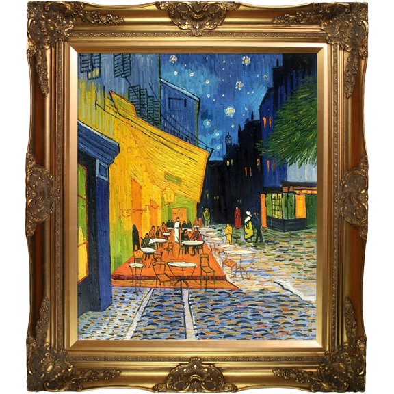 La Pastiche  Vincent Van Gogh 'Cafe Terrace at Night' Hand Painted Framed Canvas Art
