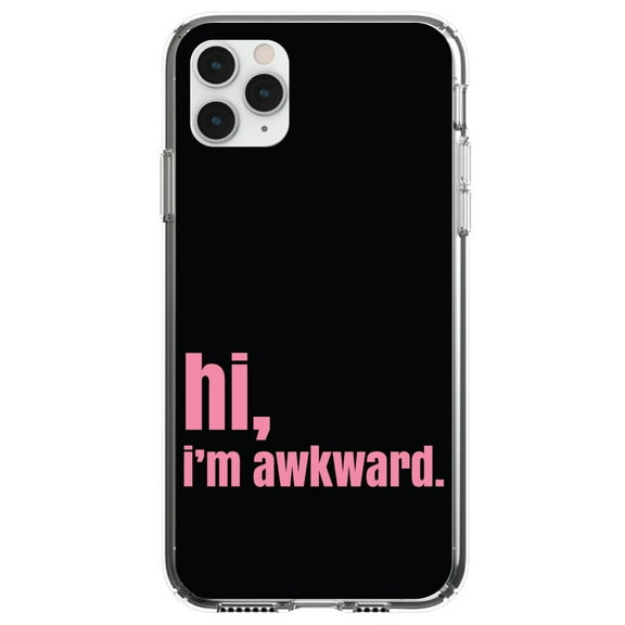 DistinctInk Clear Shockproof Hybrid Case for iPhone 12 / 12 PRO (6.1" Screen) - TPU Bumper, Acrylic Back, Tempered Glass Screen Protector - Black Pink "hi, I'm awkward."