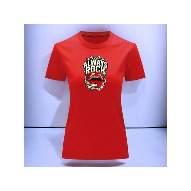 Playera Blusa Con Estampado De Always Rock Con Labios Sexys Ropa Para Mujer Color Rojo Talla Grande Marca Emil SaEs