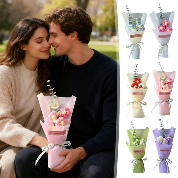 Flores de lana tejidas a mano - Regalo duradero de San Valentín para ella, decoración de boda y recuerdo del hogar